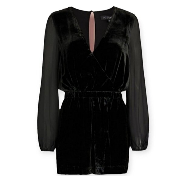 Revolve INTERMIX black velvet blouson sleeve romper by size 0 NWT black tie - Picture 3 of 14